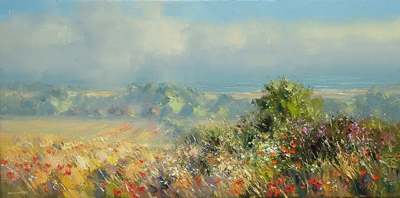 Rex Preston - poppies and daisies, north norfolk coast